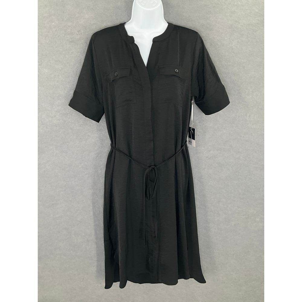 Simply Vera Vera Wang Black Belted Shirt Dress Sz M Button Up Capsule Career‎